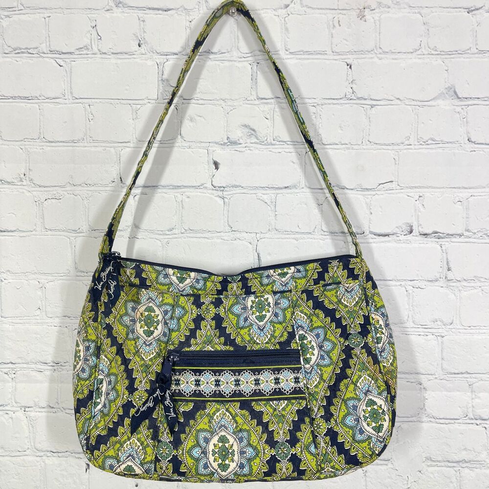 Vera Bradley Shoulder Bag Green Floral Cotton Quilted Rare Retired Pattern Purse